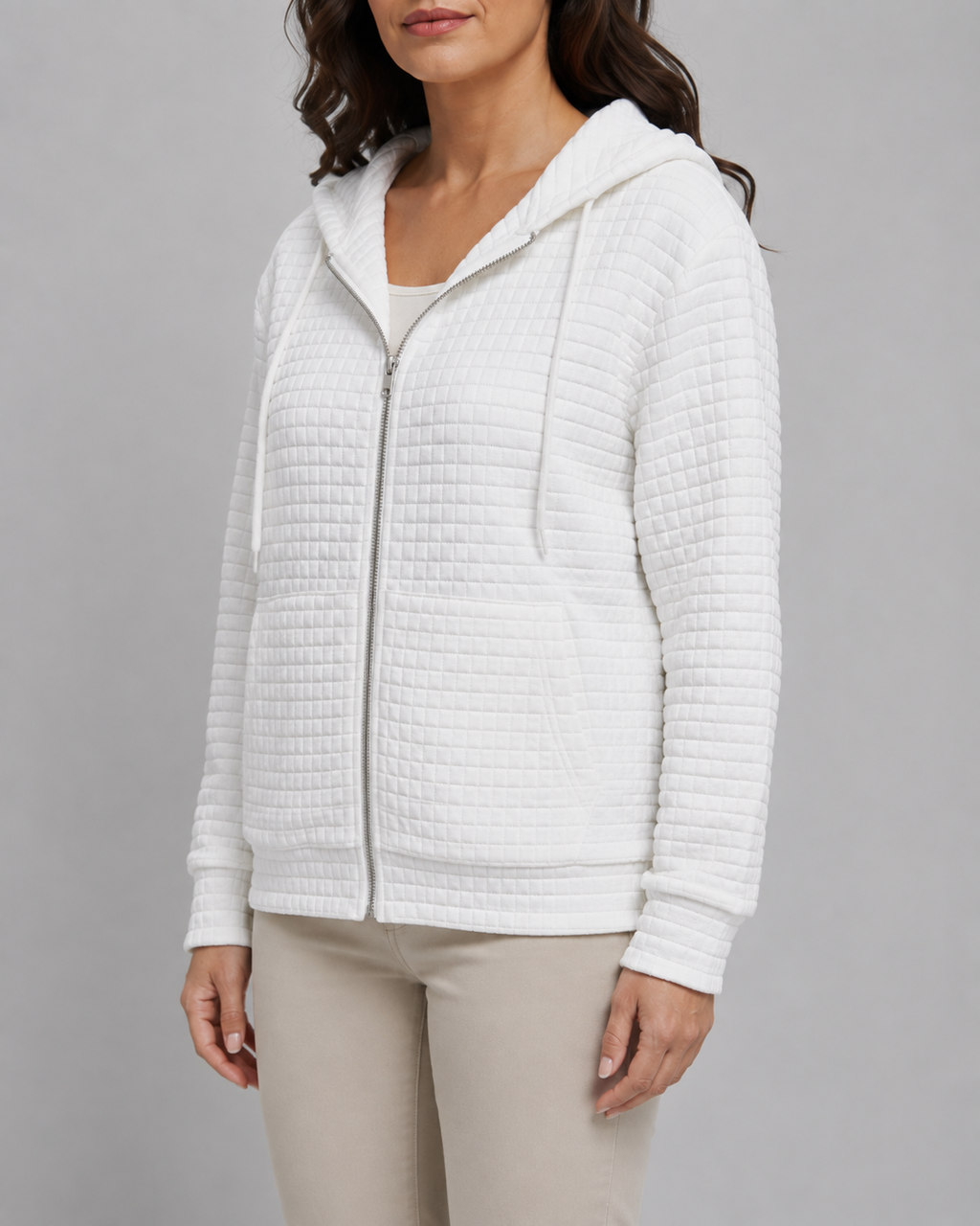 Women's Waffle Knit Zip Up Hoodie with Pockets
