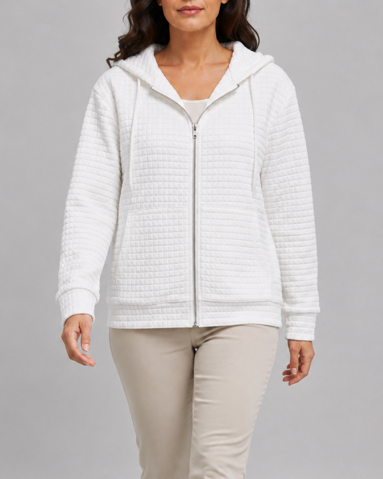 Women's Waffle Knit Zip Up Hoodie with Pockets