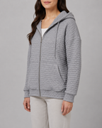 Women's Waffle Knit Zip Up Hoodie with Pockets