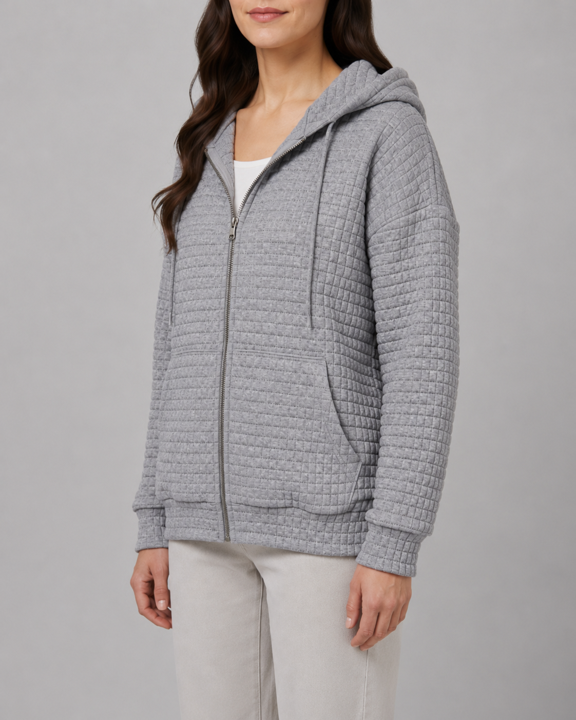 Women's Waffle Knit Zip Up Hoodie with Pockets