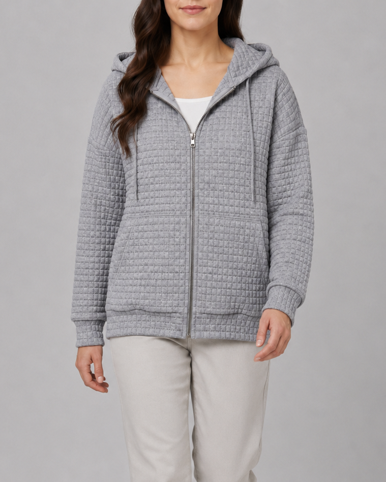 Women's Waffle Knit Zip Up Hoodie with Pockets