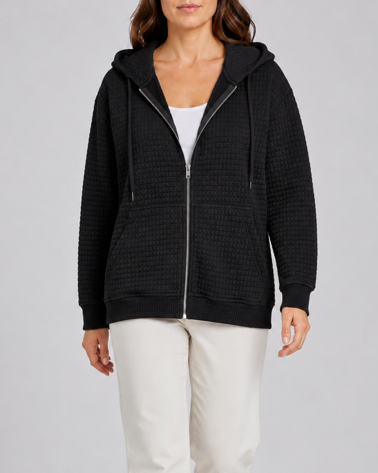 Women's Waffle Knit Zip Up Hoodie with Pockets