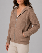 Women's Waffle Knit Zip Up Hoodie with Pockets