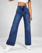 Women's wide leg jeans studio styled view
