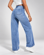 High rise wide leg jeans studio view