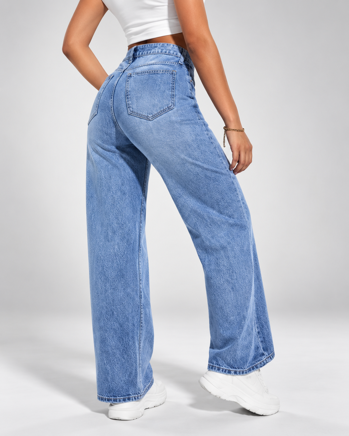 High rise wide leg jeans studio view