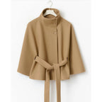 Women's Belted Cape Coat with High Neck