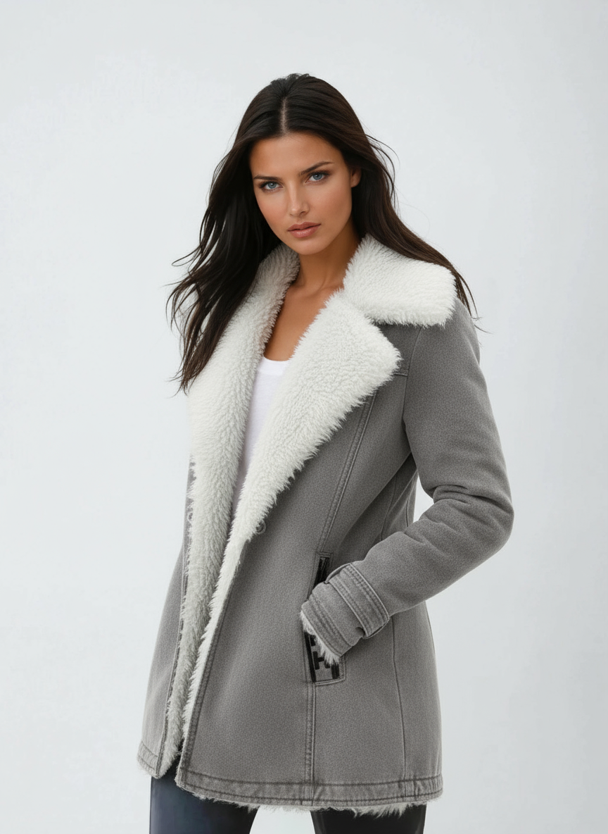 Women's Sherpa Lined Coat with Lapel Collar