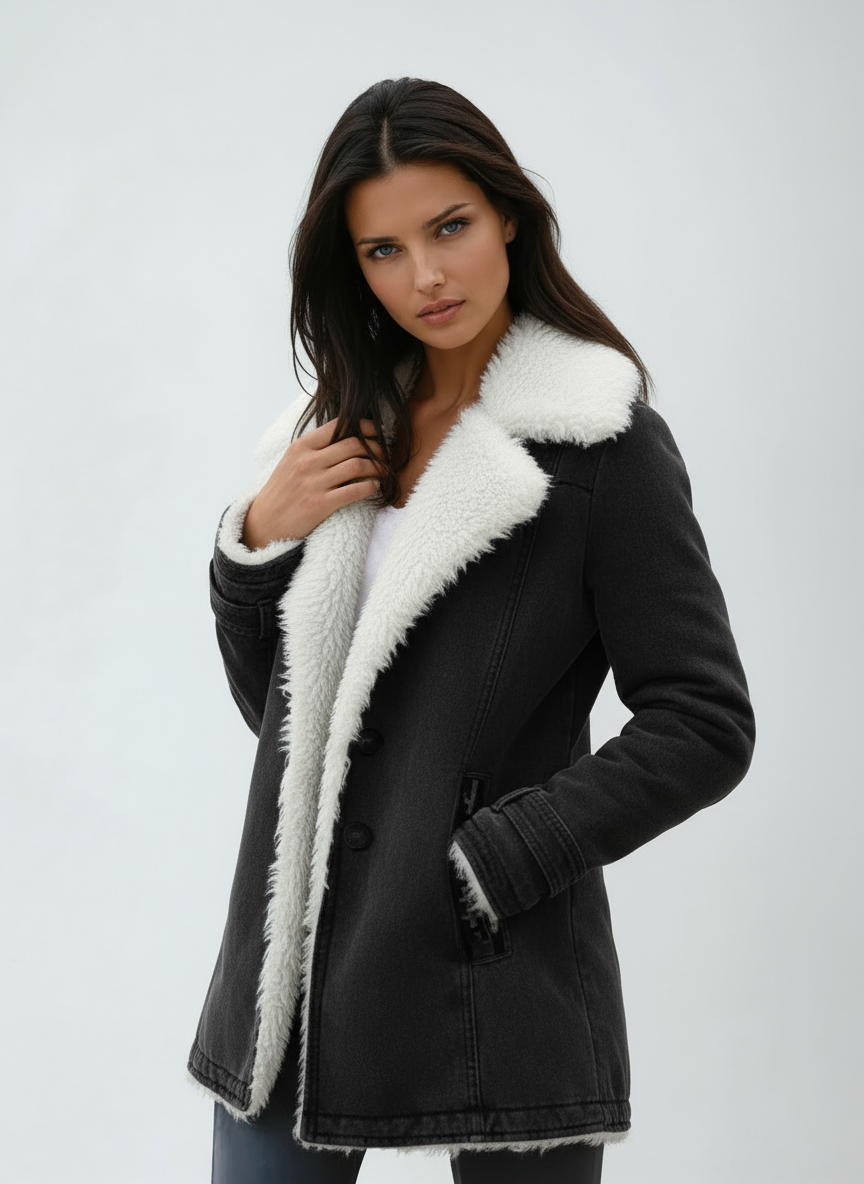 Women's Sherpa Lined Coat with Lapel Collar