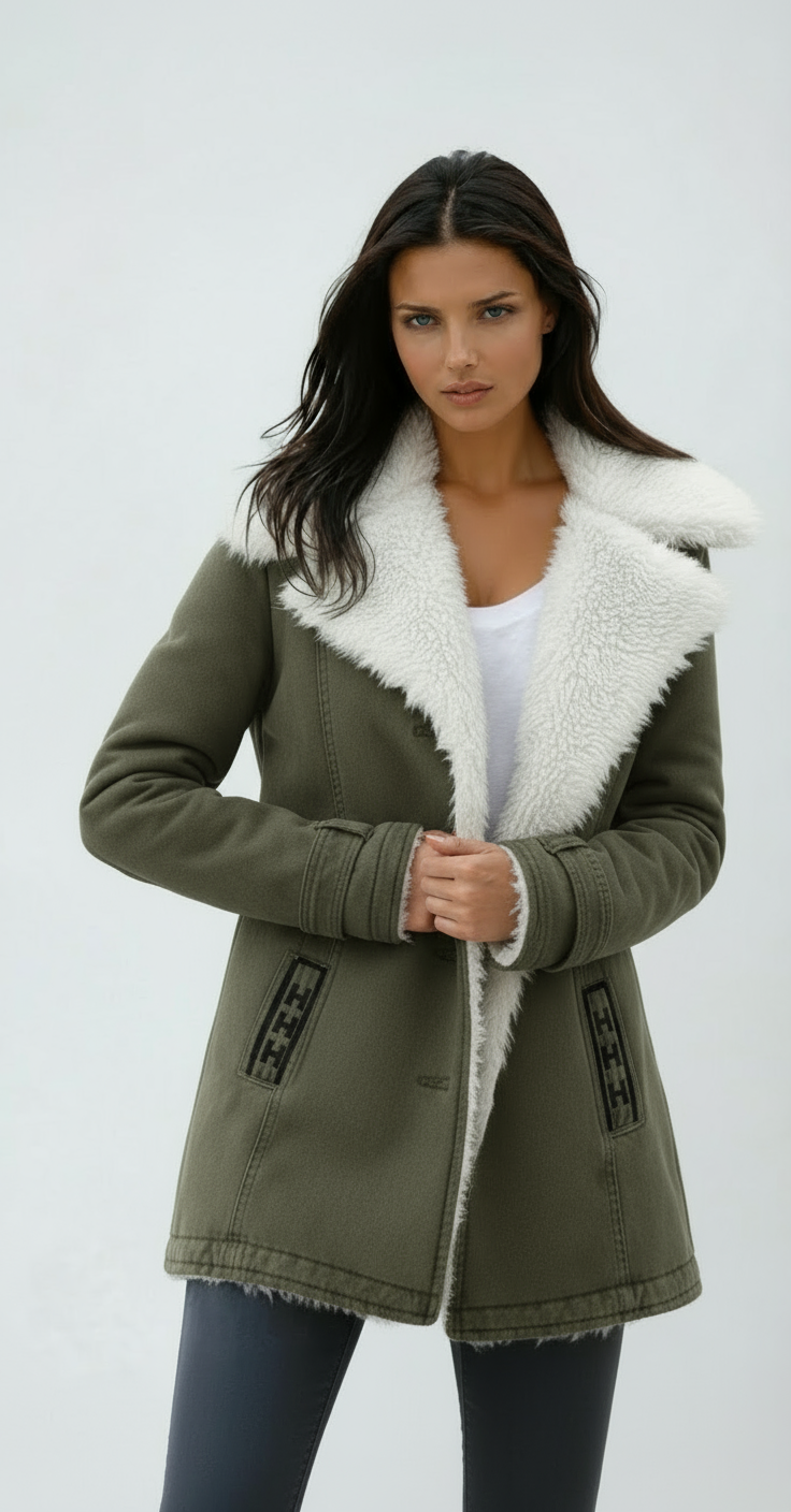 Women's Sherpa Lined Coat with Lapel Collar