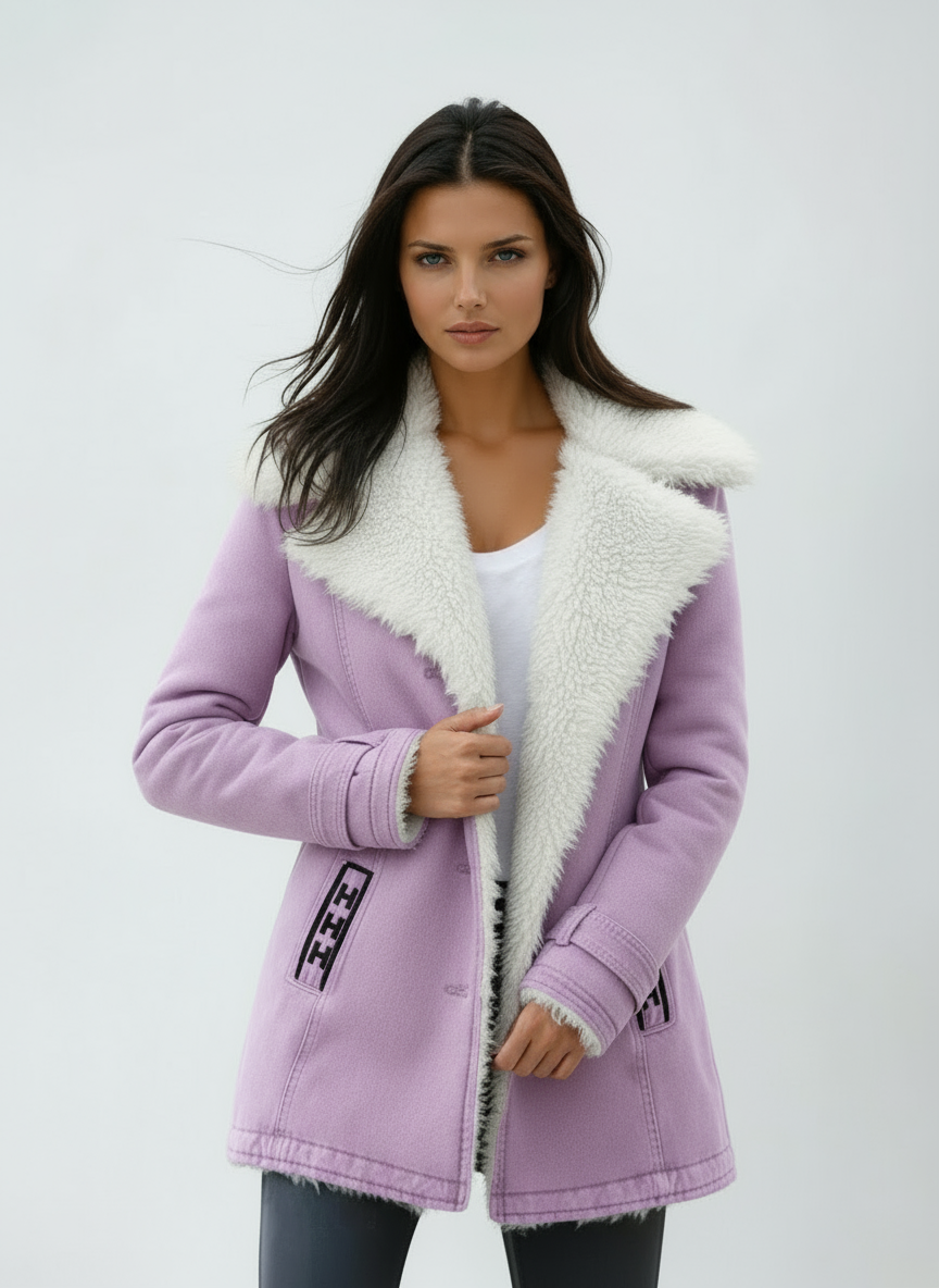 Women's Sherpa Lined Coat with Lapel Collar