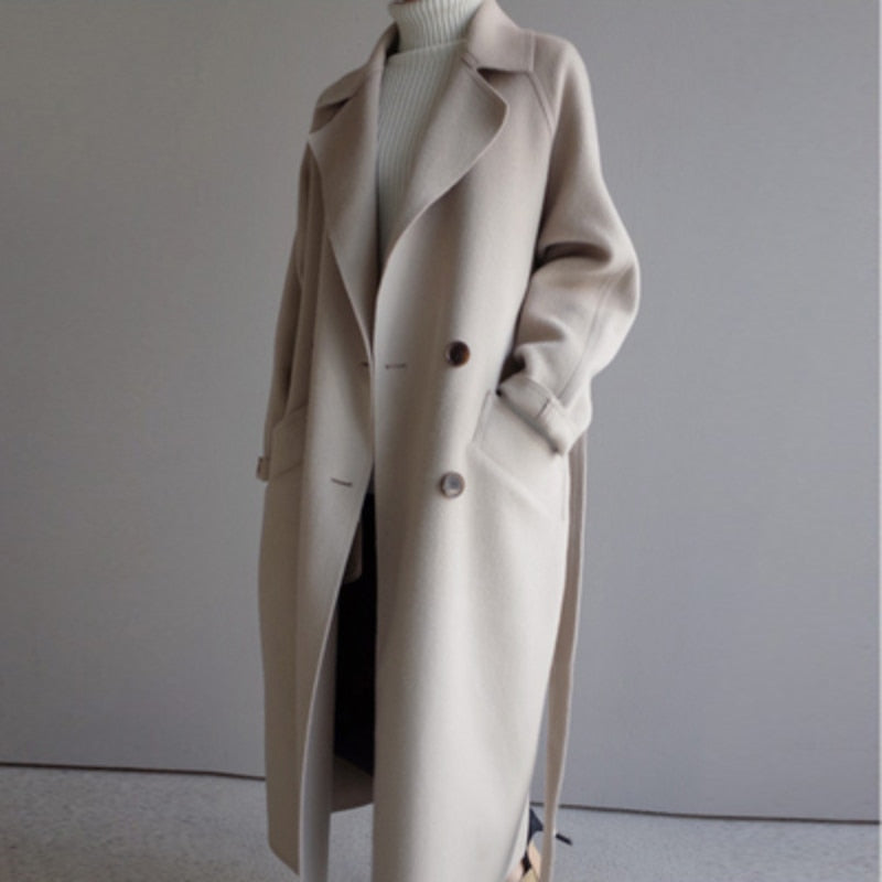 Women's Wool Look Coat with Lapel Collar and Button Front
