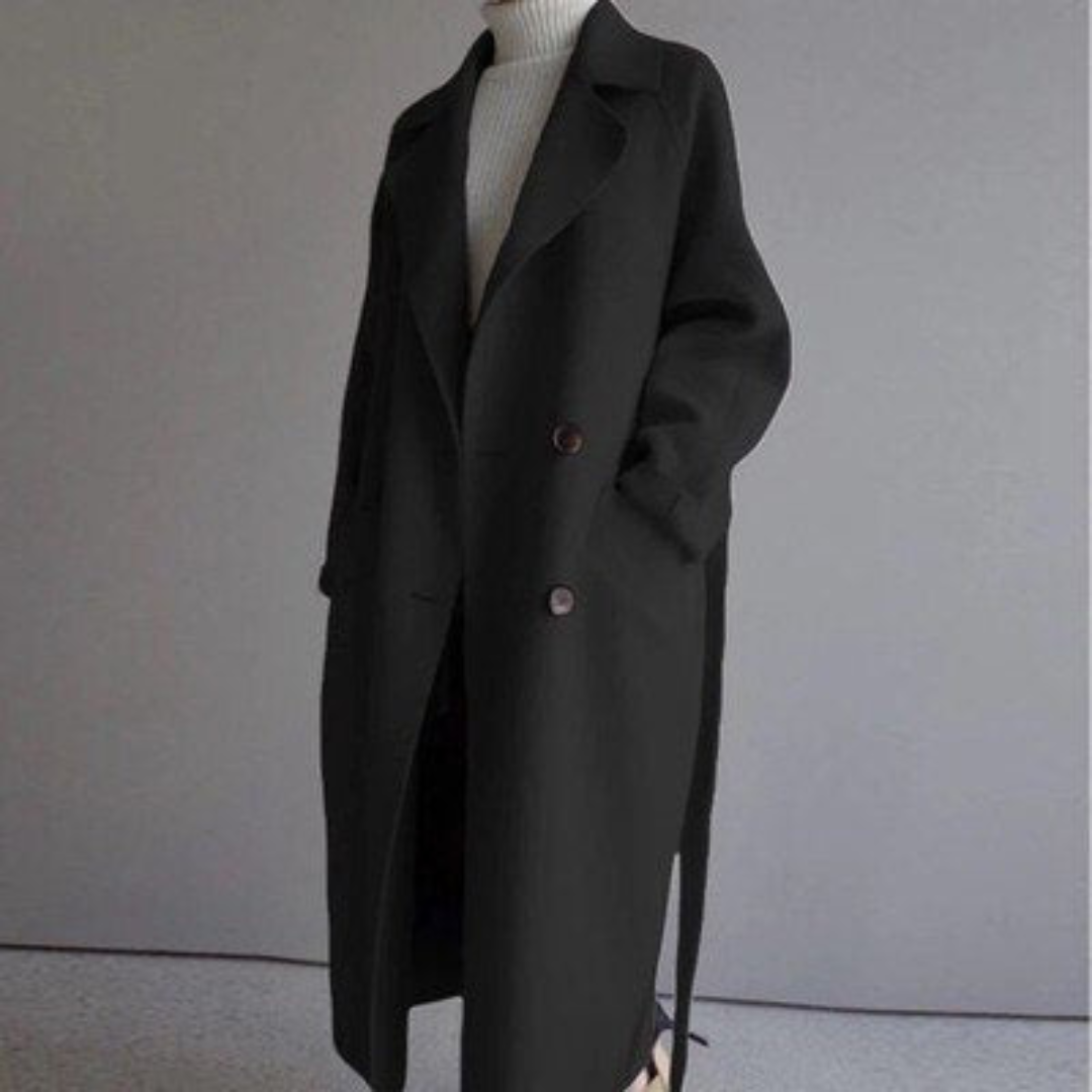 Women's Wool Look Coat with Lapel Collar and Button Front