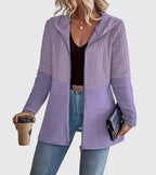 Women's Hooded Zip Up Jacket with Cable Texture