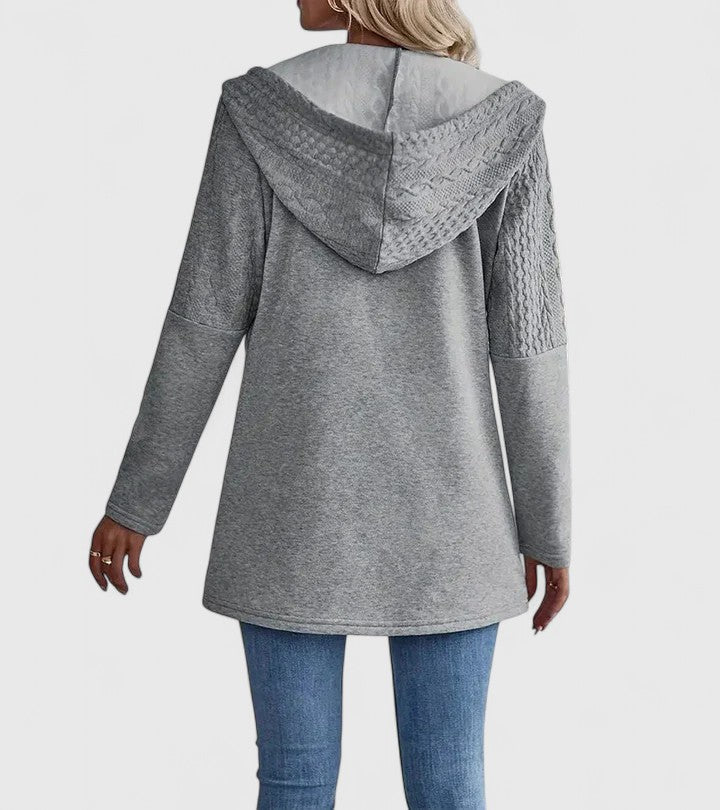 Women's Hooded Zip Up Jacket with Cable Texture