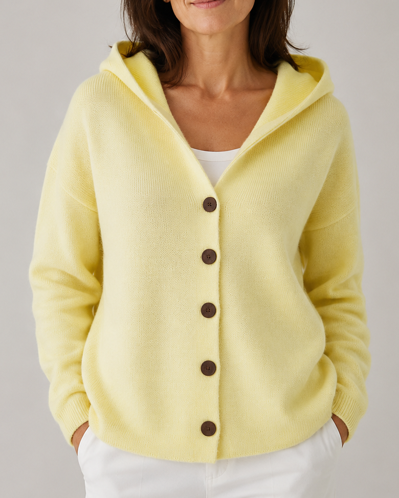 Women's Long Sleeve Hooded Button Up Knit Cardigan