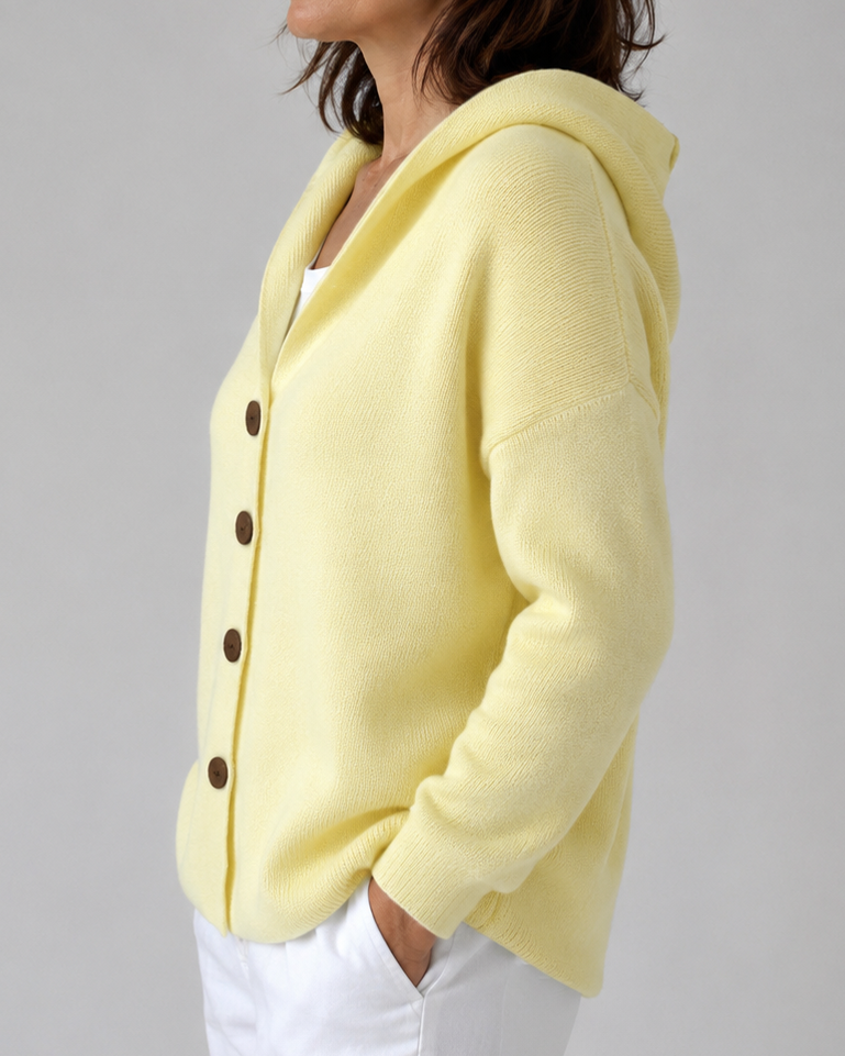 Women's Long Sleeve Hooded Button Up Knit Cardigan