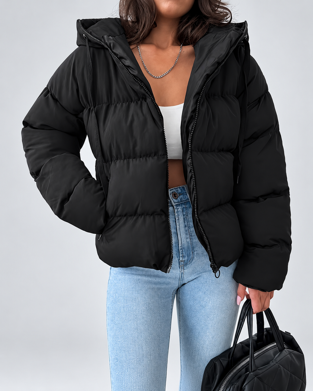 Women's Oversized Hooded Padded Puffer Jacket with Zip Front